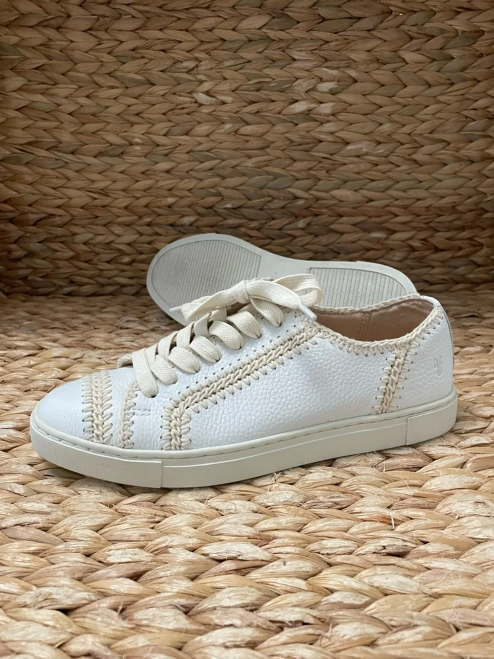 Frye‎ Ivy Crochet Low Lace Sneakers in White Tumbled Leather